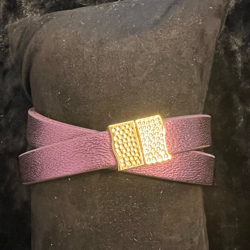 Purple Leather wrap around Rustic Cuff